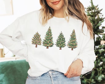 Christmas Sweatshirt Womens Christmas Sweater Crewneck Pullover Christmas Tree Holiday Sweaters Xmas Trees Matching Kids Youth Toddler