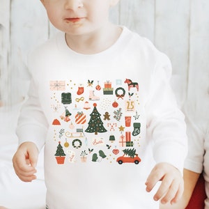 Christmas Toddler Sweatshirt, Holiday Sweatshirt Little Things Favorites Doodles, Xmas Crewneck Pullover Sweater Apparel