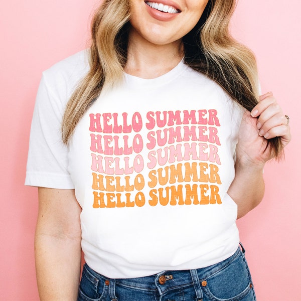 Hello Summer Shirt, Retro Graphic Tee, Aesthetic Trendy T-Shirt, Summer Shirts For Women, Summer Beach Shirt, Vacation Shirts, Teacher Shirt