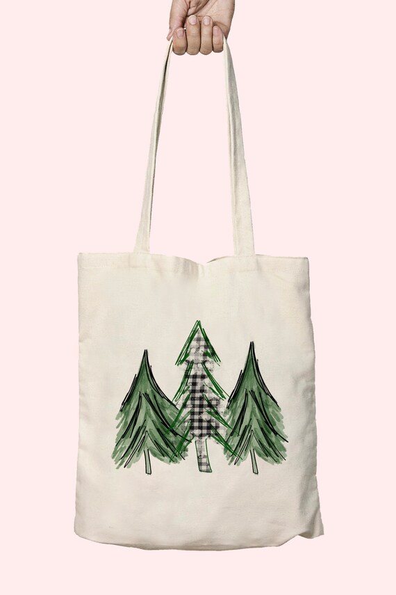 Christmas Tote Bag,Christmas Trees, Buffalo Plaid Trees, Xmas Holiday Canvas Bag,Christmas Gift For Her,Gifts Under 30,Gift For Mom,BFF,WIFE