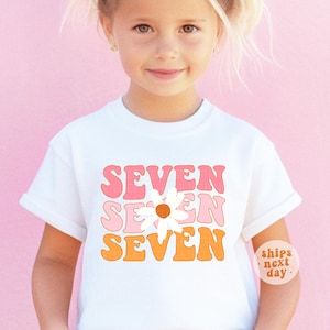 7th Birthday Shirt Groovy Seven Shirt Daisy Seventh Birthday Party T-Shirt Groovy Birthday Outfit Girls 7th Bday Tee Bday Outfits Girls Gift image 1