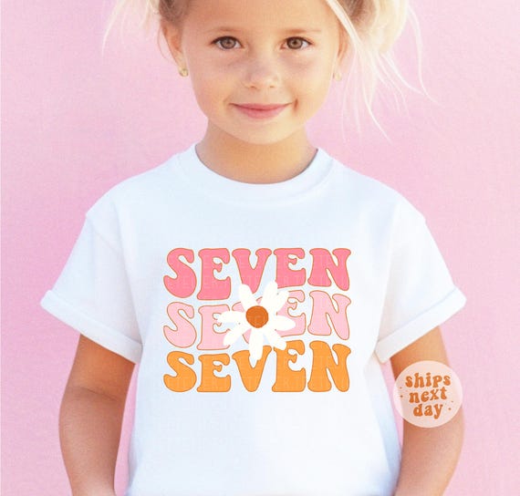 7th Birthday Shirt Groovy Seven Shirt Daisy Seventh Birthday Party T-Shirt Groovy Birthday Outfit Girls 7th Bday Tee Bday Outfits Girls Gift