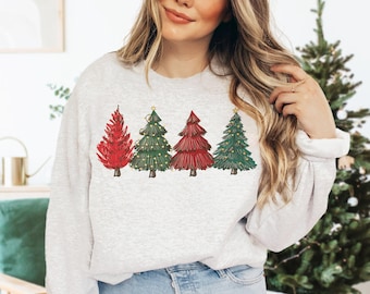 Christmas Sweatshirt Womens Christmas Tree Shirt Christmas Trees Crewneck Pullover Cute Christmas Sweatshirt Holiday Sweaters Plus Sizes