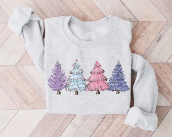 Christmas Trees Sweatshirt Womens Christmas Shirt Christmas Crewneck Pullover Cute Christmas Sweatshirt Holiday Sweaters Winter Plus Sizes
