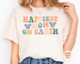 Happiest MOM On Earth Shirt Mouse Ears Happiest Place On Earth Colorful Family Matching T-Shirt Cute Vacation Shirts For Mom Mama Outfit