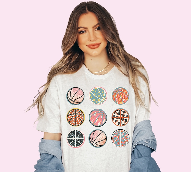 Basketball Shirt Basketballs T-shirt Game Day Tee Basketball TShirt Womens Basketball Shirts Gift For Her Basketball Mom Shirt Plus Size Tee image 1