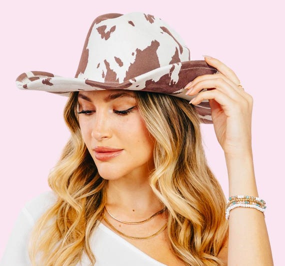 Cow Print Cowboy Hat Brown Rodeo Rhinestone Chin Strap  display picture 1