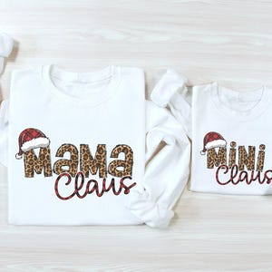 Mama Claus Sweatshirt Mini Claus Christmas Sweatshirt Mommy and Me Leopard Xmas Crewneck Holiday Shirts Festive Outfits Matching Moms Kids