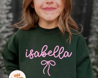 Sudadera con nombre personalizado para niñas, sudadera con nombre personalizado, sudadera para niños, camiseta para niños pequeños, sudadera para bebé, sudadera con lazo navideño