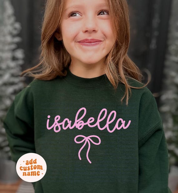 Custom Name Sweatshirt Girls Personalized Name Sweatshirt Kids Sweatshirt Toddler Shirt Baby Sweatshirt Xmas Bow Coquette
