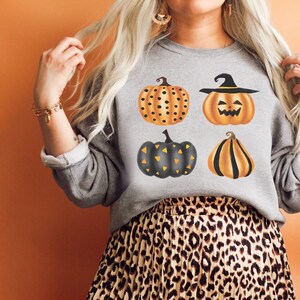 Halloween Sweatshirt Halloween Pumpkins Jack o Lantern Shirt Witch Pumpkin Sweatshirt Halloween Pullover Cute Spooky Crewneck Plus Size image 1