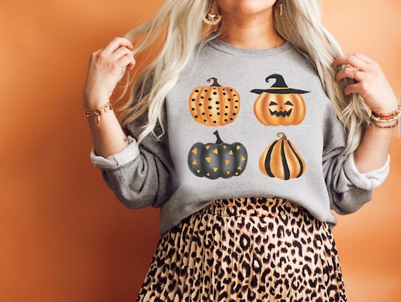 Halloween Sweatshirt Halloween Pumpkins Jack o Lantern Shirt Witch Pumpkin Sweatshirt Halloween Pullover Cute Spooky Crewneck Plus Size