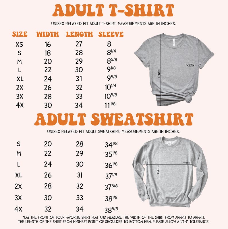 a t - shirt size guide with measurements and measurements