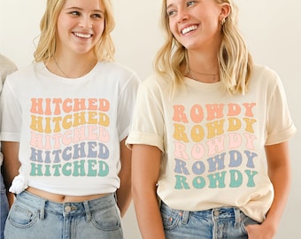 Bachelorette Party Shirts Getting Hitched Gettin Rowdy T-Shirts Retro Nashville Bachelorette Tees Bridal Party Group Shirts Bridesmaid Gifts