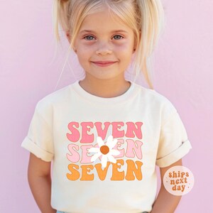 7th Birthday Shirt Groovy Seven Shirt Daisy Seventh Birthday Party T-Shirt Groovy Birthday Outfit Girls 7th Bday Tee Bday Outfits Girls Gift image 2