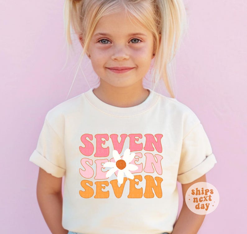 7th Birthday Shirt Groovy Seven Shirt Daisy Seventh Birthday Party T-Shirt Groovy Birthday Outfit Girls 7th Bday Tee Bday Outfits Girls Gift image 2