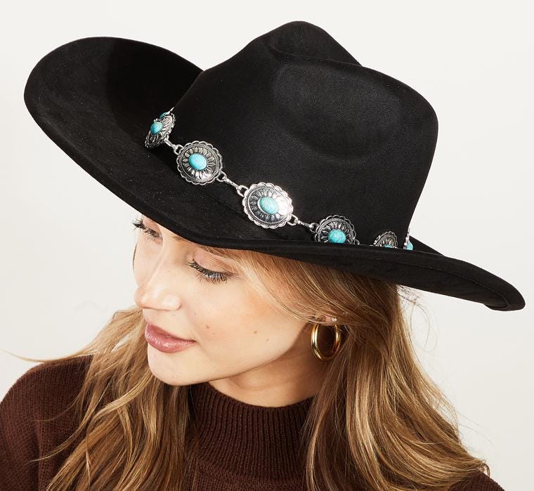 Cowgirl Hat Turquoise Concho Western Cowboy Hat Cowgirl Hats Nashville Bachelorette Hat Bach Party Concert Outfit Cute Western Gift For Her