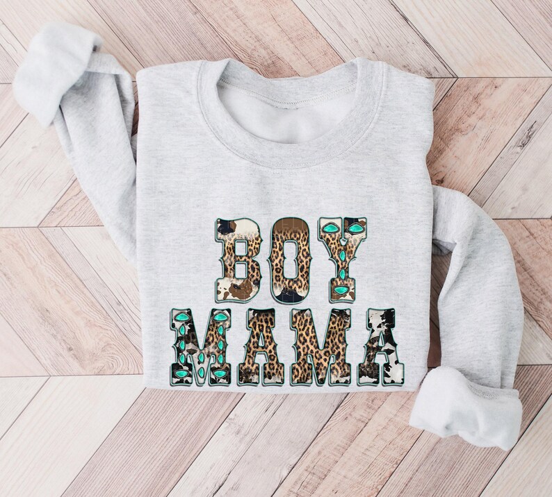 Boy Mama Sweatshirt Mama Shirt Western Mama Crewneck Cowhide Shirt Mothers Day Gift For Mom Outfit Mama Loungewear Announcement Sweatshirts image 3