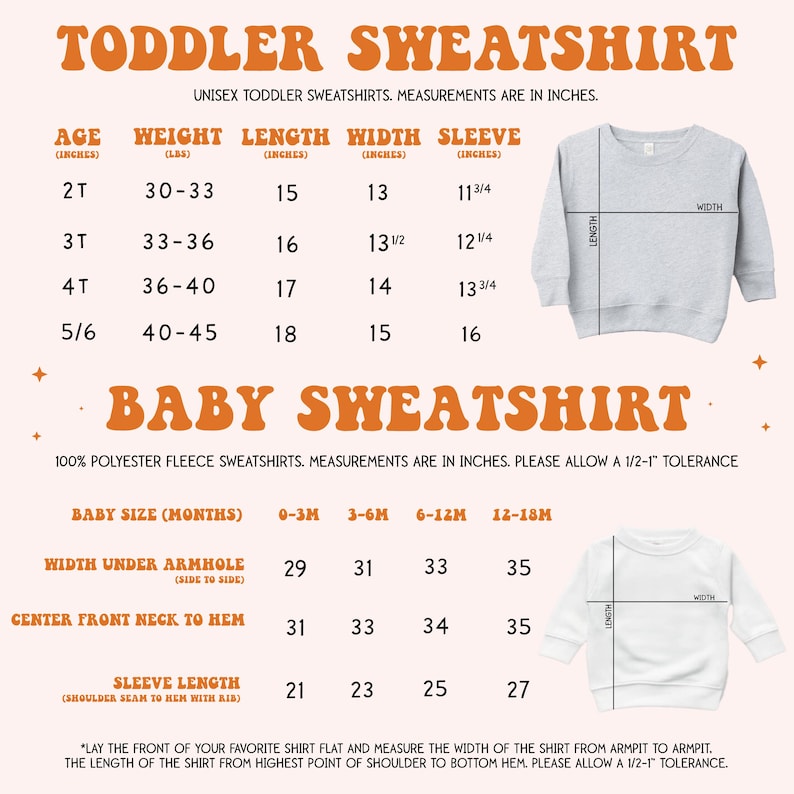 a baby sweater with measurements for a toddler sweater