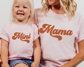 Mama Shirt Mini Shirt Mommy and Me Matching Shirts Retro Groovy Shirts Mom Baby Toddler Mama and Mini Shirts Mom and Kids First Mother's Day