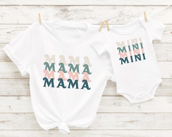 Mama and Mini Shirts, Mommy and Me Matching Shirts,Retro Rainbow Shirts Mom Baby Toddler Mothers Day Outfits,Gift For Wife,First Mothers Day