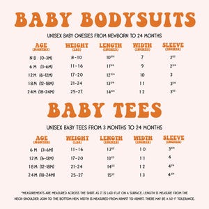 The image is a collection of baby-related images, including baby onesies and baby tees, ranging from newborn to 24 months old.