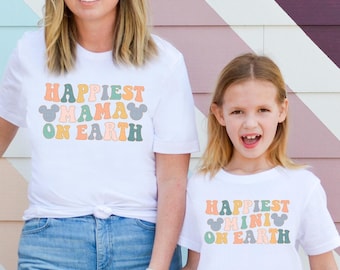 Happiest Mama Happiest Mini On Earth Shirt, Matching Mommy And Me TShirts, Magic Mouse Ears Family Trip Tees For Mom Daughter,Happiest Place