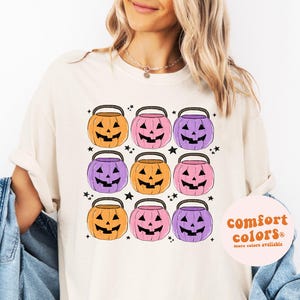 Halloween Shirt Pumpkin Jack&#39;o Lantern Shirt Women&#39;s Fall Shirt Cute Halloween T Shirt Pumpkin Bucket Shirt Comfort Spooky Shirt Colors®