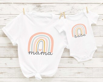 Mommy And Me Shirt Mama Babe Rainbow Shirt Mama And Mini Set Mama Shirt Mom Of Girls Rainbow Shirt First Mothers Day Shirts Gift For Wife