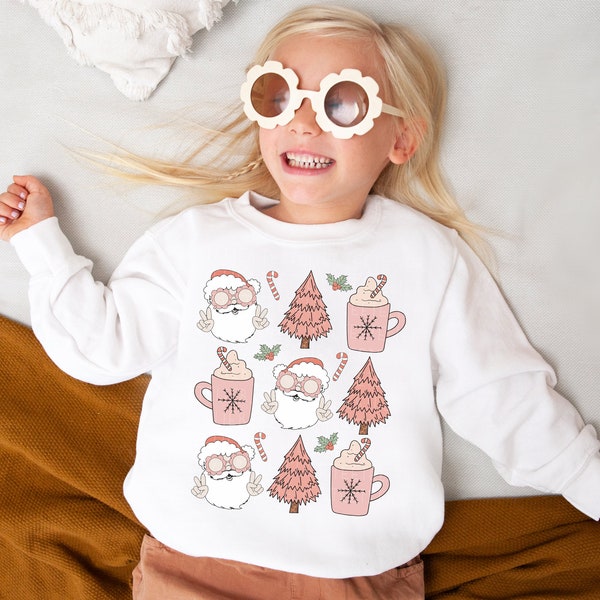 Christmas Sweatshirt For Kids Holiday Groovy Santa Doodles Christmas Trees Little Things Favorites Xmas Crewneck Pullover Christmas Gifts