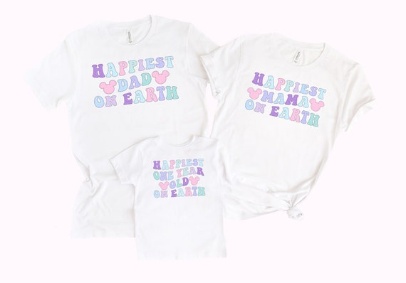Happiest One Year Old On Earth Shirt 1st Birthday Tee Cute Pastel Mouse Ears First Birthday Retro T-Shirt Baby Outfit Gift Matching Mama Dad
