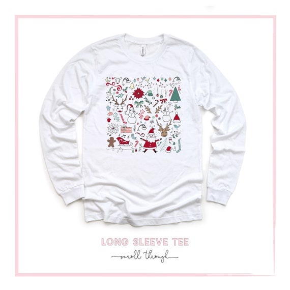 Camisa navidena de manga larga Camisas navidenas para mujeres Garabatos navidenos Favoritos Cosas pequenas Arbol de Navidad de Papa Noel Muneco de nieve Lindo regalo navideno Etsy Espana