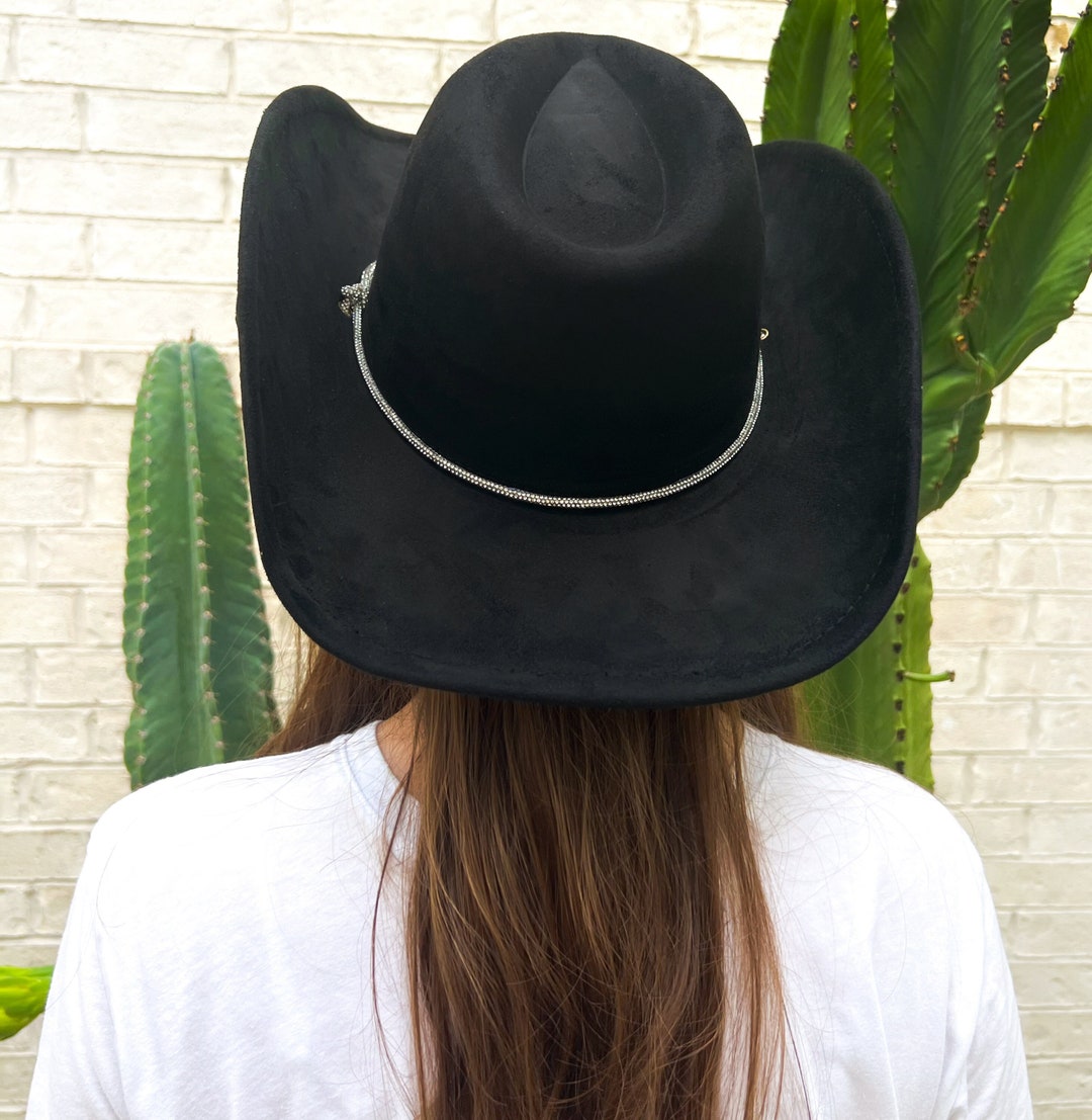 Black Cowboy Hat Rhinestone Rope Chin Strap Womens Fall Hat Cowboy Hats Nashville Bachelorette