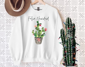 Feliz Navidad Shirt, Merry Christmas Cactus Sweatshirt, Spanish Merry Christmas Shirt, Cute Shirt,Christmas Gift, Cactus Shirt, Funny,UNISEX