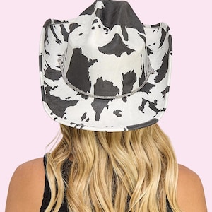 Cow Print Cowboy Hat Rodeo Rhinestone Chin Strap Womens Cowboy Hat Cowgirl Nashville Bachelorette Hat Bach Party Bride Concert Outfit Gift