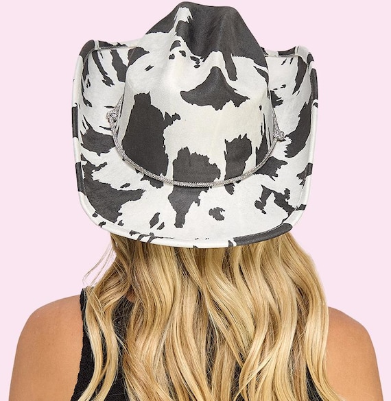 Cow Print Cowboy Hat Rodeo Rhinestone Chin Strap Womens  display picture 2