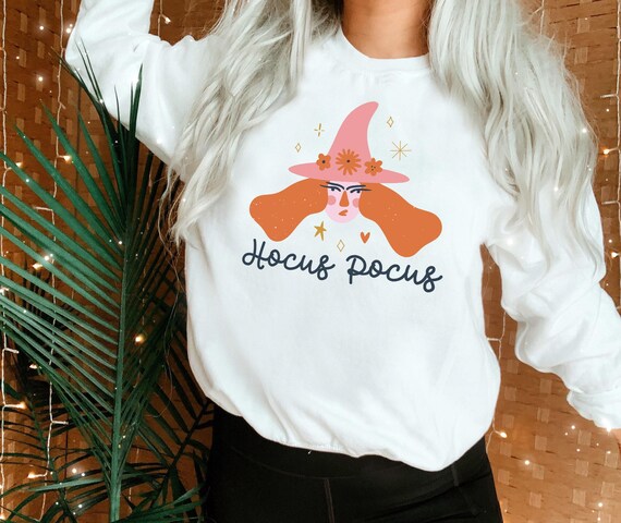 Halloween Sweatshirt, Hocus Pocus Sweater, Witch Witches Long Sleeve Halloween Pullover, Cute Spooky Crewneck Sweater, Plus Size