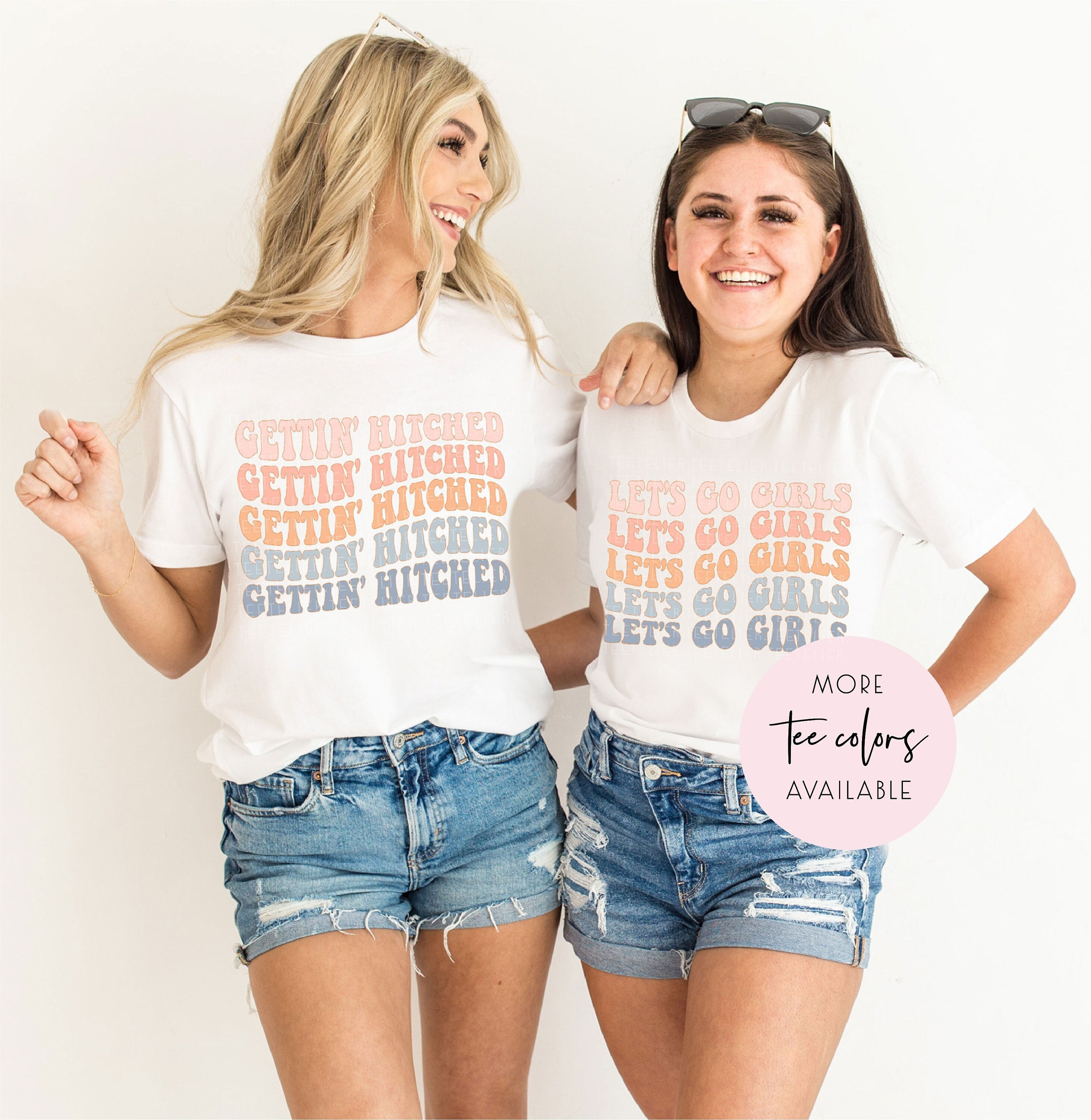 TeeTELIER Bachelorette Party Shirts, Let's Go Girls Graphic T-Shirt, Retro Graphic Tee, Gifts for Her, Gettin Hitched, Bridal Party Shirts, Girls Trip