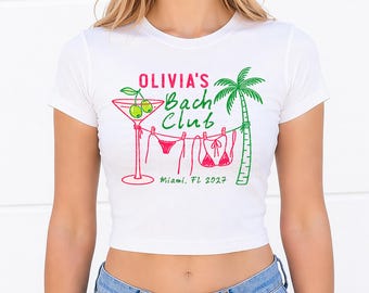 Custom Beach Bachelorette Crop Tee Bikinis And Martinis Bachelorette Personalized Custom Bach Club Tank Girls Weekend Y2K Crop Top