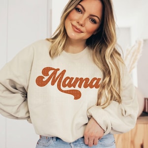 Mama Sweatshirt Retro Mama Shirt Boho Mama Crewneck Pullover Christmas Gift For Mom New Mom Gifts Mama Outfit Pregnancy Announcement Shirt