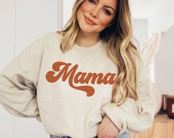 Mama Sweatshirt Retro Mama Shirt Boho Mama Crewneck Pullover Christmas Gift For Mom New Mom Gifts Mama Outfit Pregnancy Announcement Shirt