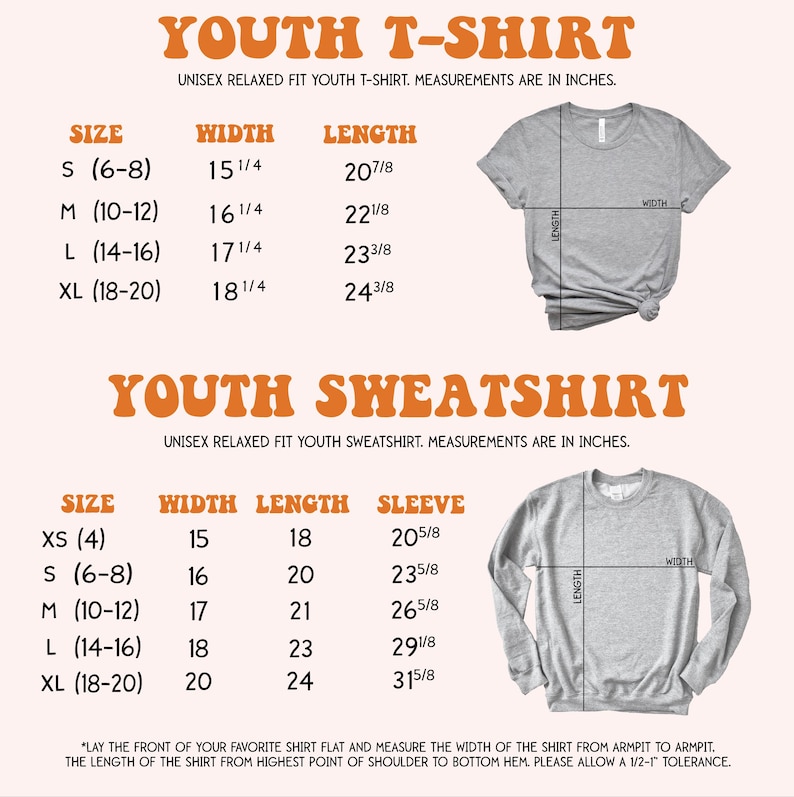 a t - shirt measurements guide for a youth's t - shirt