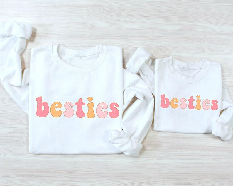 Besties Sweatshirt Mama and Mini Matching Sweatshirts Bestie Love Heart Mommy And Me Daughter Valentines Sweatshirt Kids Sweatshirt Toddler image 2