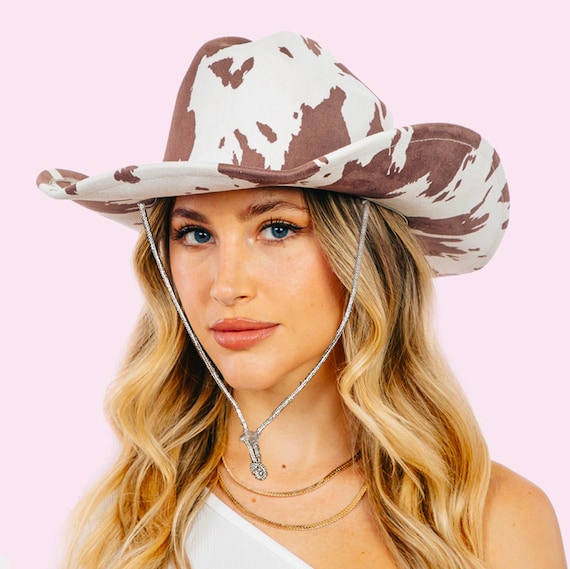 Cow Print Cowboy Hat Brown Rodeo Rhinestone Chin Strap  display picture 1