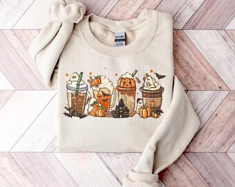 Fall Coffee Sweatshirt Spooky Halloween Sweatshirt Fall Shirt Coffee Lover Shirt Pumpkin Spice Sweatshirt Pumpkin Latte Drink Cup PSL Lover