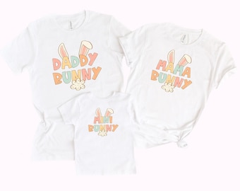 Mama Bunny Daddy Bunny Mini Bunny Shirt Matching Easter Shirts Mom Baby Toddler Kid Bunny Retro Mommy and Me T-Shirts Cute First Easter Gift