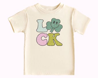 Luck Shirt, St Patricks Day Shirts For Toddlers, Groovy Shamrock Happy Face Shirt, Retro St Pattys T-Shirt, St Patty's Kids Lucky Cute Tee