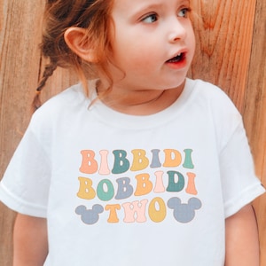 Bibbidi Bobbidi Two Shirt Cute Mouse Ears Second Birthday 2nd Birthday Tee Retro Colorful T-Shirt Toddler Kids Outfit Bday Gift