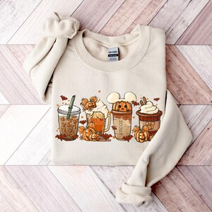 Fall Coffee Sweatshirt Mouse Ears Coffee Lover Shirt Pumpkin Spice Latte Drink Cup Cute Halloween Fall Shirt PSL Lover Gift Halloween Shirt image 2