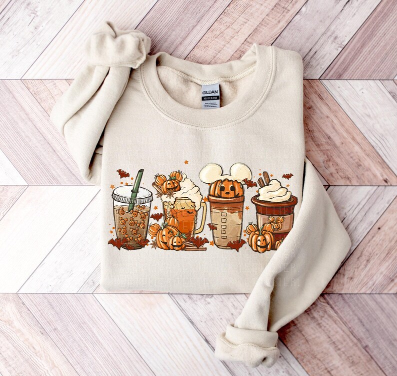 Fall Coffee Sweatshirt Mouse Ears Coffee Lover Shirt Pumpkin Spice Latte Drink Cup Cute Halloween Fall Shirt PSL Lover Gift Halloween Shirt image 2